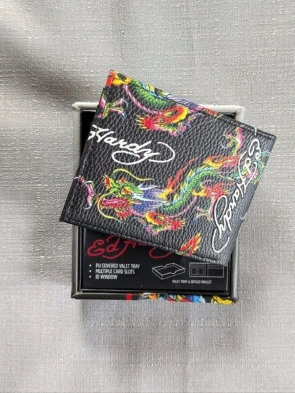 Ed Hardy Dragon Tattoo Print Faux Leather Wallet NEW!